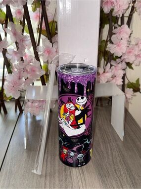 Nightmare Before Christmas Glitter Tumbler - Purple & Black